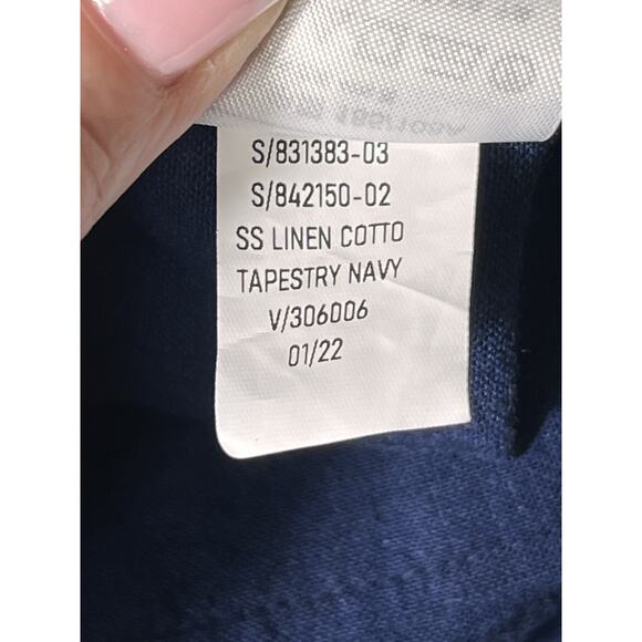 GAP Men’s Shirt XL Standard Fit Navy Blue Linen Cotton Blend Short Sleeve - Picture 6 of 10